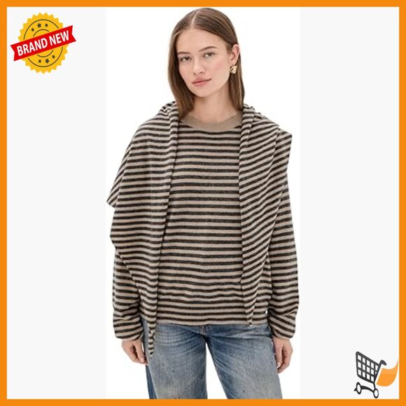 Lightweight Stretch Knit Pullover Sweater with Scarf Dropped Shoulders